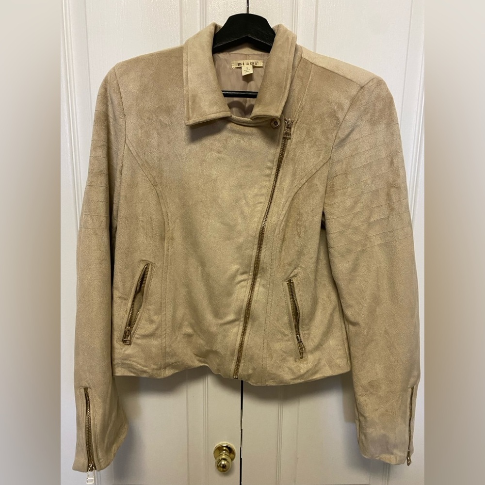 Francesca's Collections Tan Leather Jacket Asymmetrical Moto Style